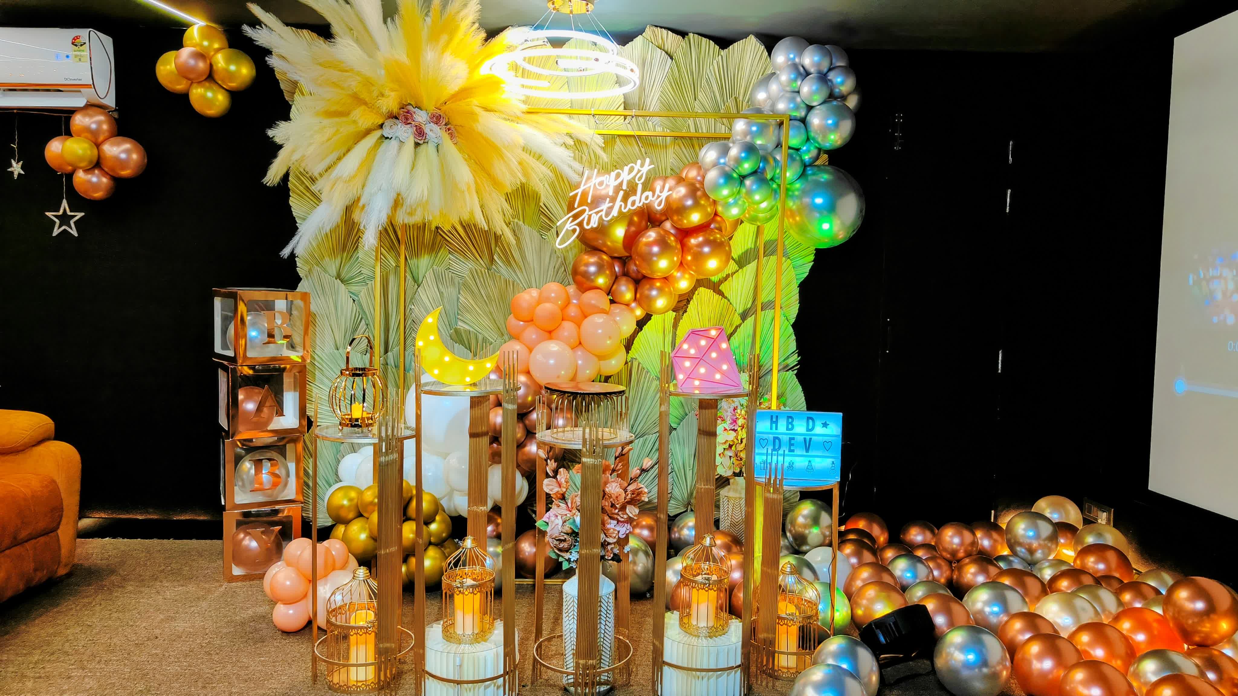 Studio Grill setup with balloons and food